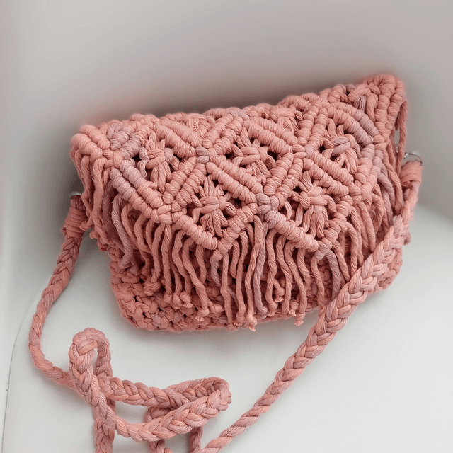 Sac bohème rose 100 % coton fait main - Bandoulière et pochette polyvalente certifiée OEKO-TEX