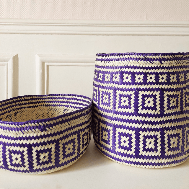 Panier artisanal - Taille S - Naturel & Violet