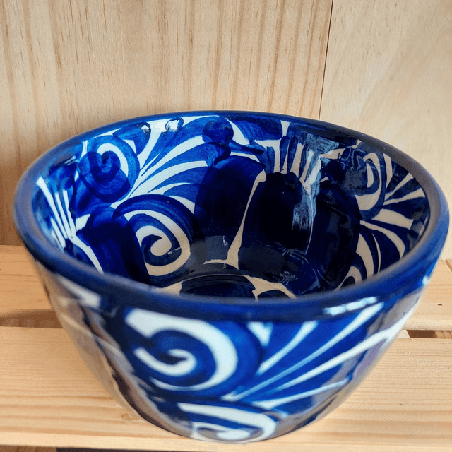 Bol en céramique mayolique bleu cobalt 12x7 cm – fait main à Dolores Hidalgo, Mexique