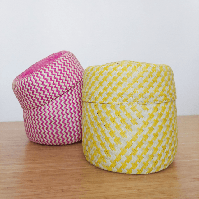 Panier en palme – bicolore naturel & jaune