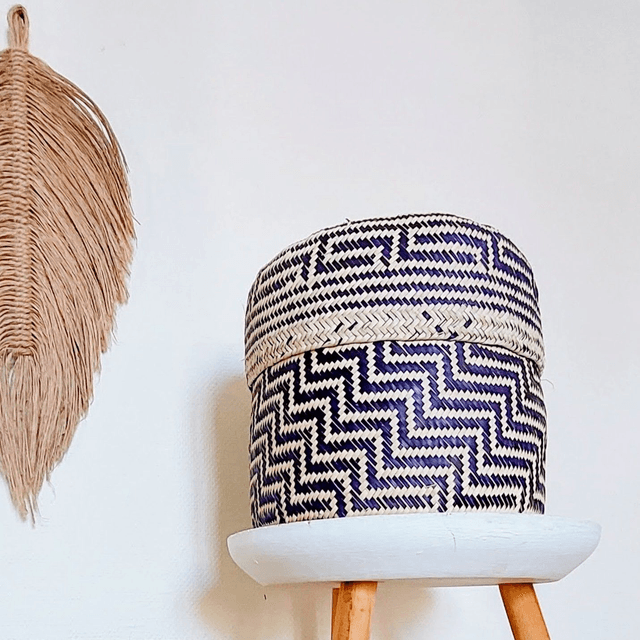 Panier en Palme Naturel avec Motifs Noirs – déco artisanale