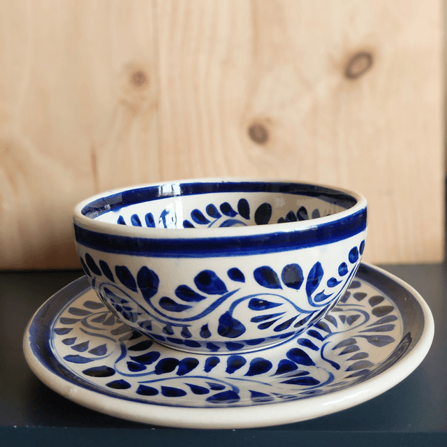 Set bol 14 cm et assiette 19 cm en céramique mayolique – fait main à Dolores Hidalgo, Mexique