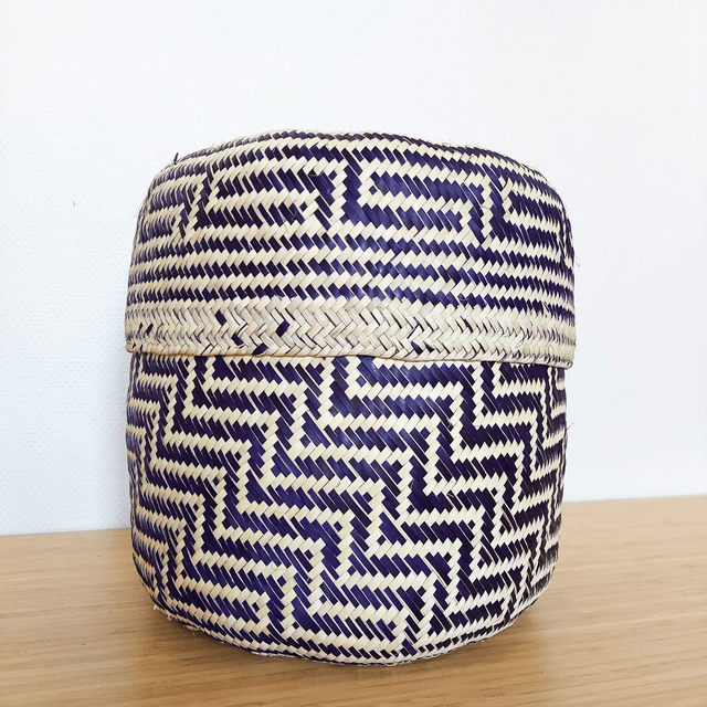 Panier en Palme Naturel avec Motifs Noirs – déco artisanale