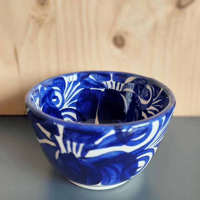 Bol en céramique mayolique bleu cobalt 12x7 cm – fait main à Dolores Hidalgo, Mexique