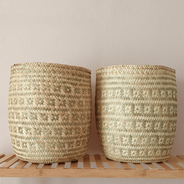 Panier de Rangement en Palme Fleurs - 30 cm