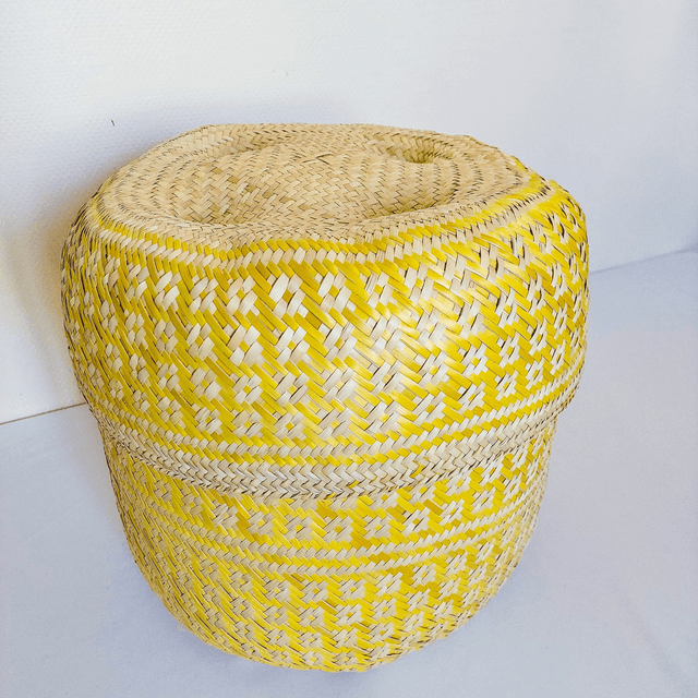Grand panier en palme naturelle – Couleur jaune – Taille XL (32 x 32 cm)